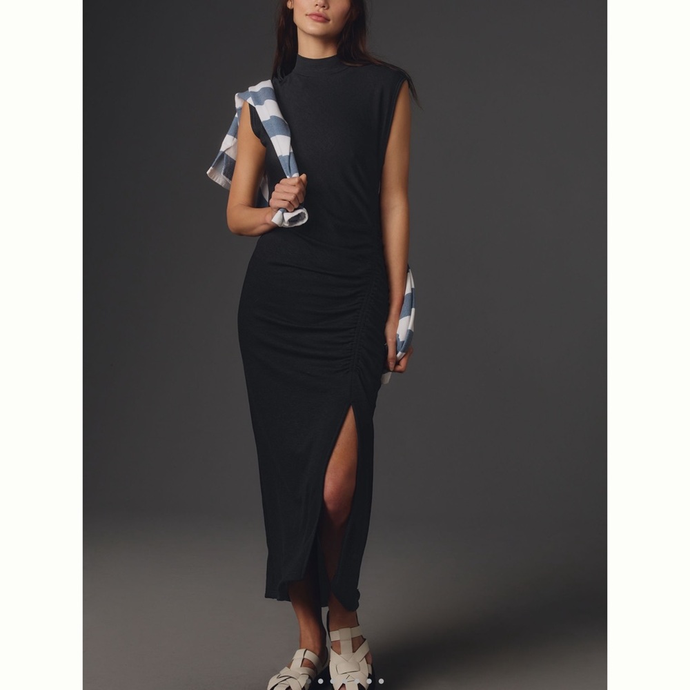 Daily Practice by Anthropologie Mock-Neck Ruched Midi Dress